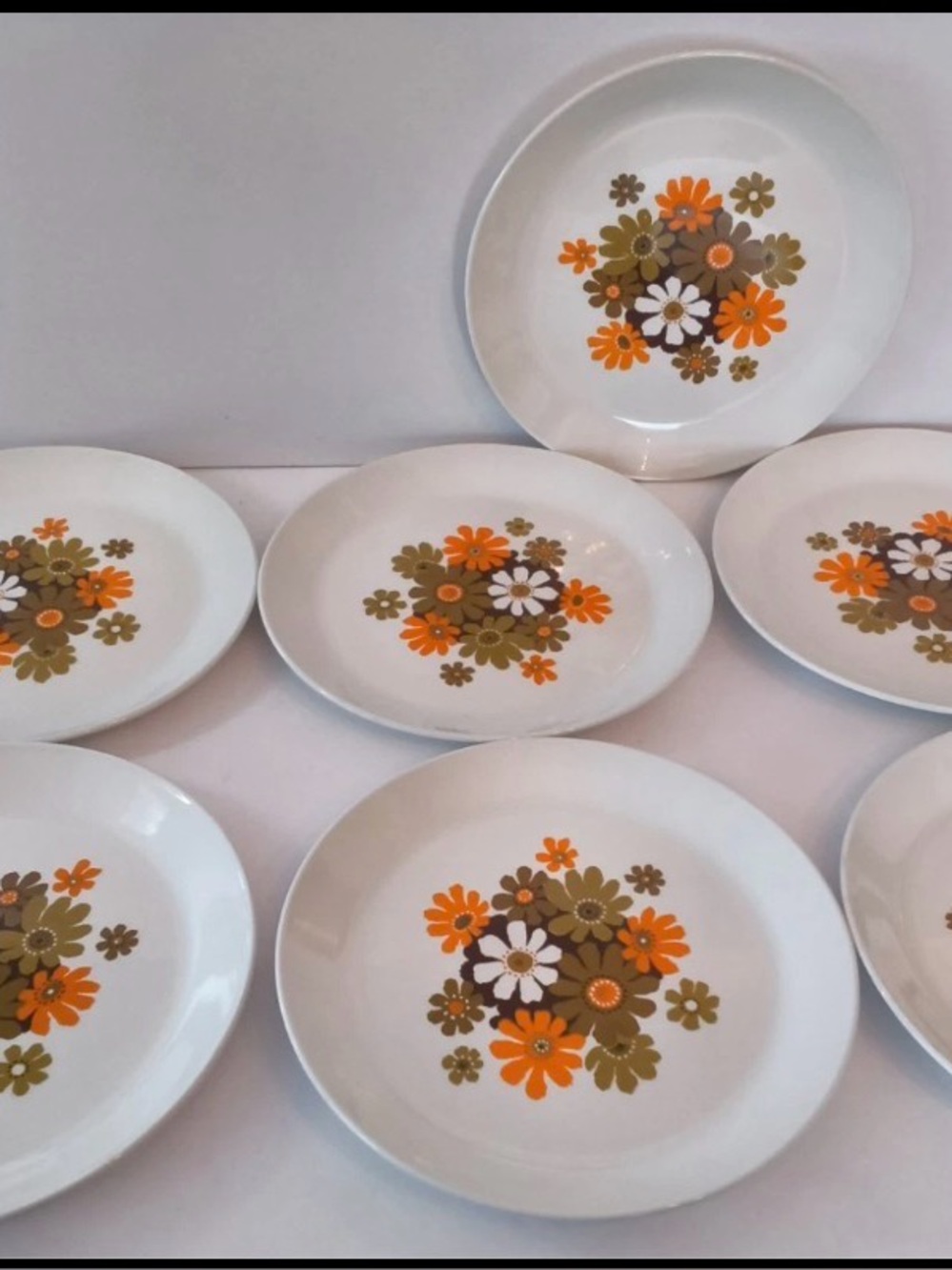 Johnson Brothers Ironstone 'Fiesta' Floral Dinner Plates 70s Set of 7